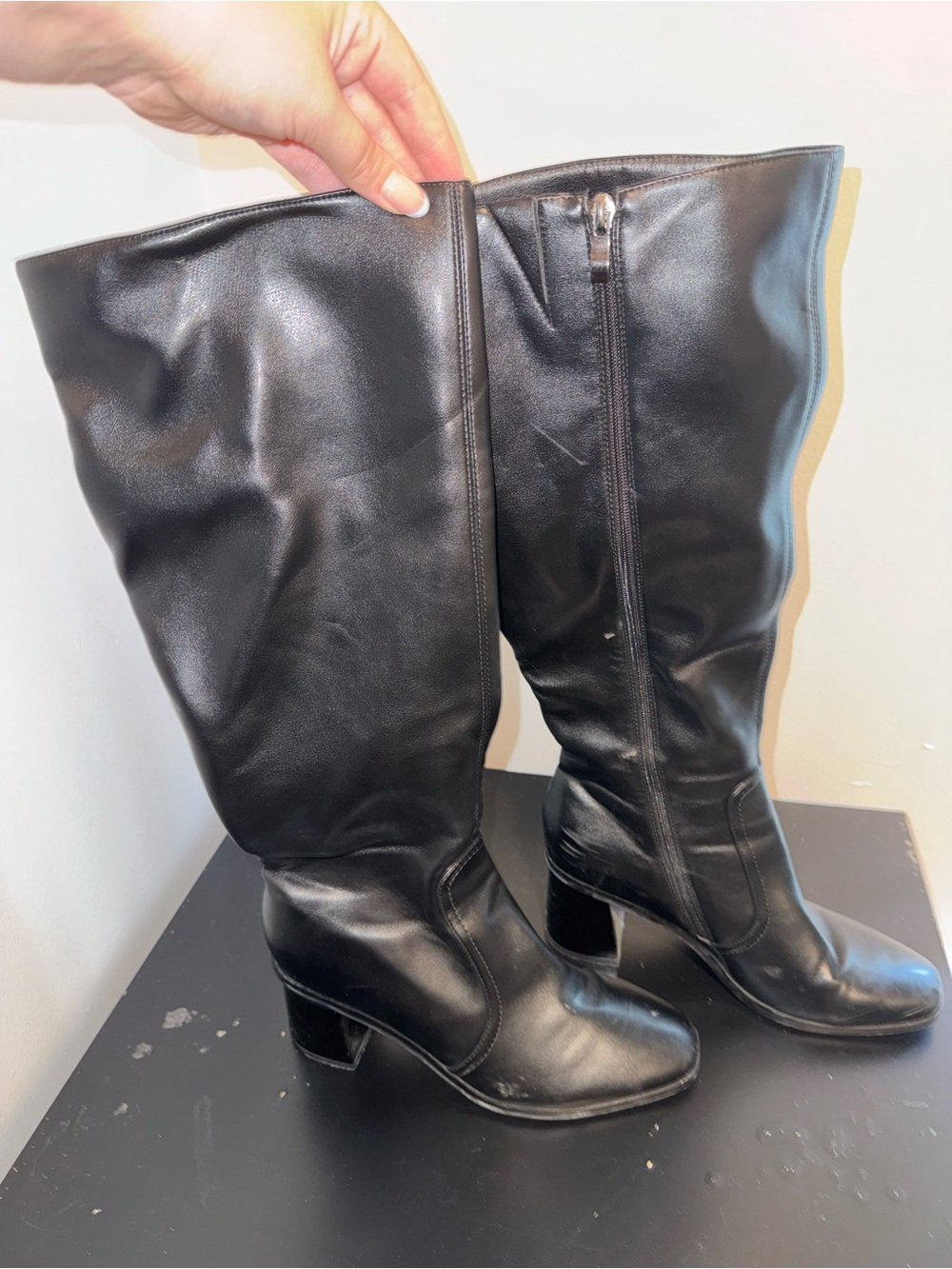 Classic Black Leather Knee-High Boots - Women's Elegant Riding Style